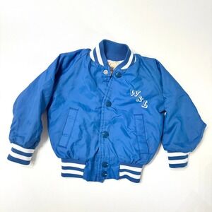 Vintage Chalk Line Snap Front Bomber Nylon Jacket Toddler Blue W & L Size 2